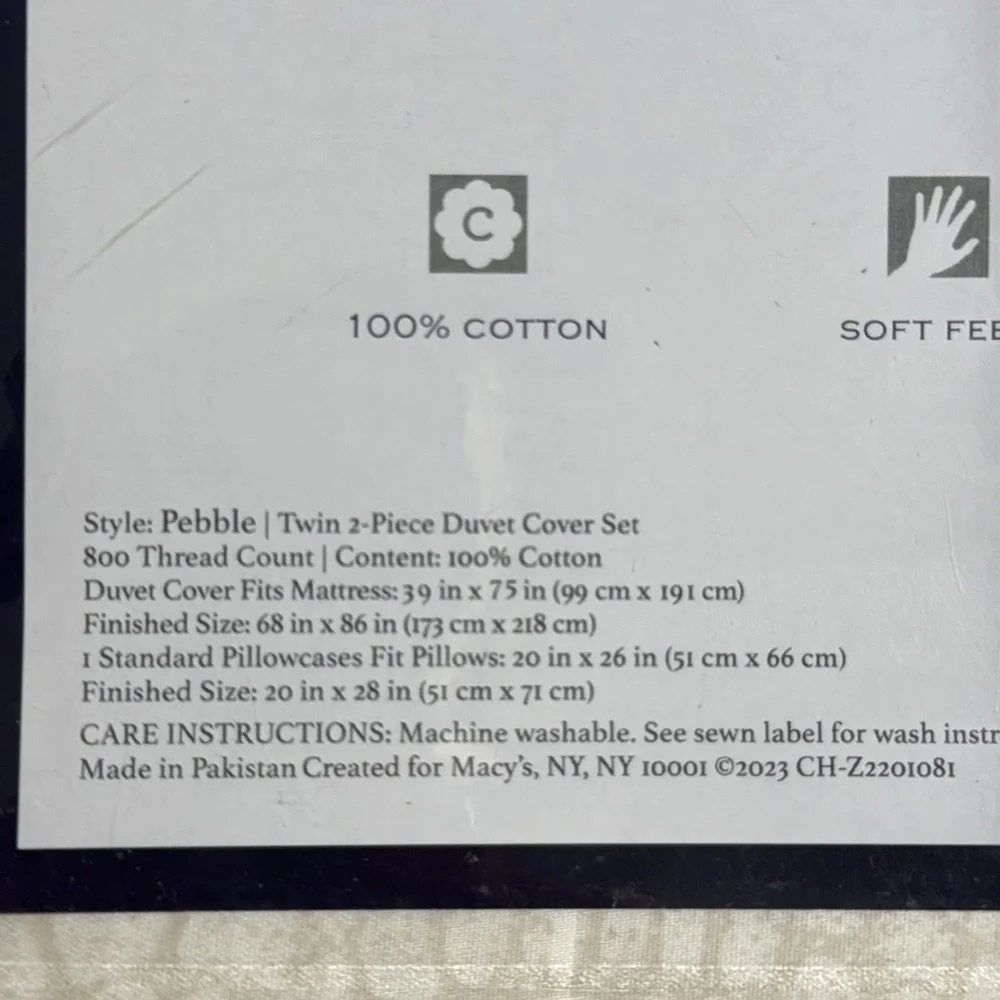 CHARTER CLUB SLEEP LUXE 800 TWIN 2 PIECE DUVET COVER AND PILLOWCASE SET*NWT*